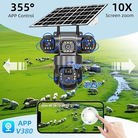 15 MPV380 Pro Solar Triple Lens PTZ CCTV Camera – Wireless Outdoor Security Camera