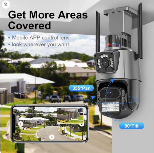 8MP 4K Dual Lens Outdoor PTZ IP Camera – Waterproof Home Security CCTV with Dual Screen & Police Light Alarm System