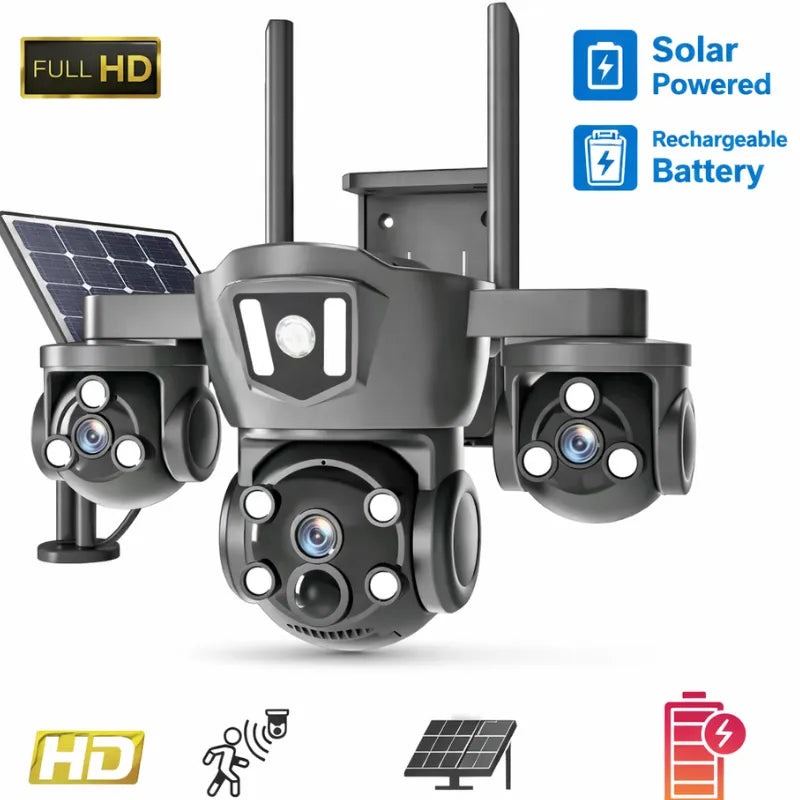 15 MPV380 Pro Solar Triple Lens PTZ CCTV Camera – Wireless Outdoor Security Camera