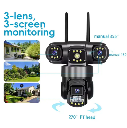12MP 4K Triple Lens CCTV Camera | 10X Zoom, 360° PTZ, Night Vision & Motion Detection