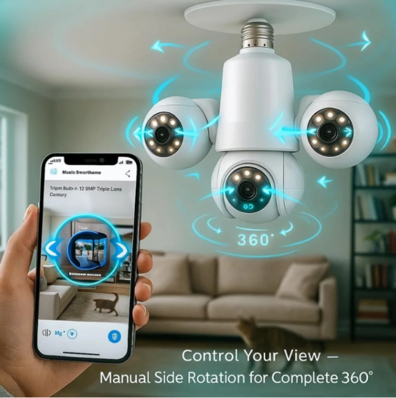 Sentinal Triple Lens 12MP Indoor WiFi Security Camera – 360° Wireless E27 Bulb CCTV Camera (Copy)