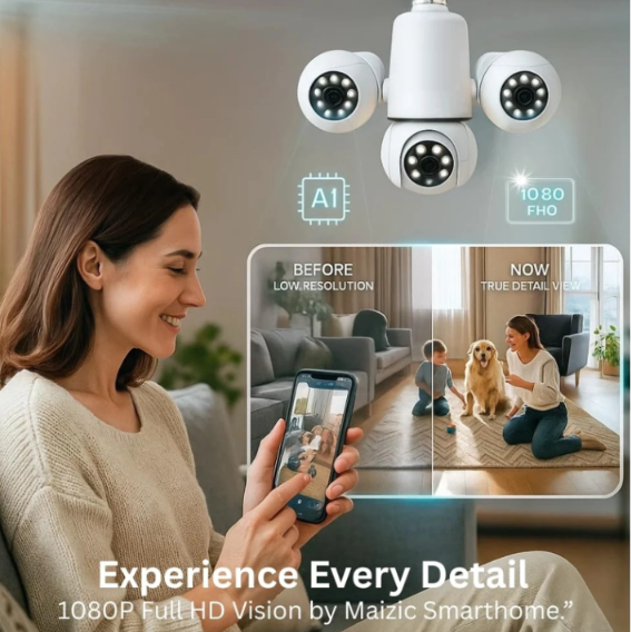 Sentinal Triple Lens 12MP Indoor WiFi Security Camera – 360° Wireless E27 Bulb CCTV Camera (Copy)