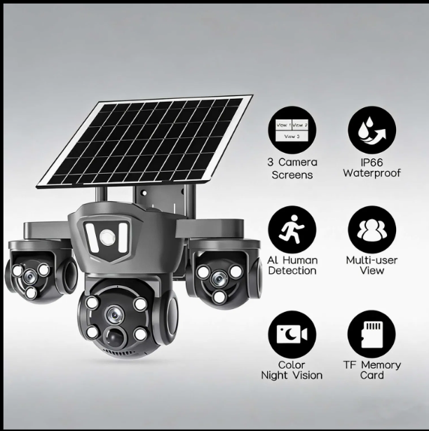 15 MPV380 Pro Solar Triple Lens PTZ CCTV Camera – Wireless Outdoor Security Camera