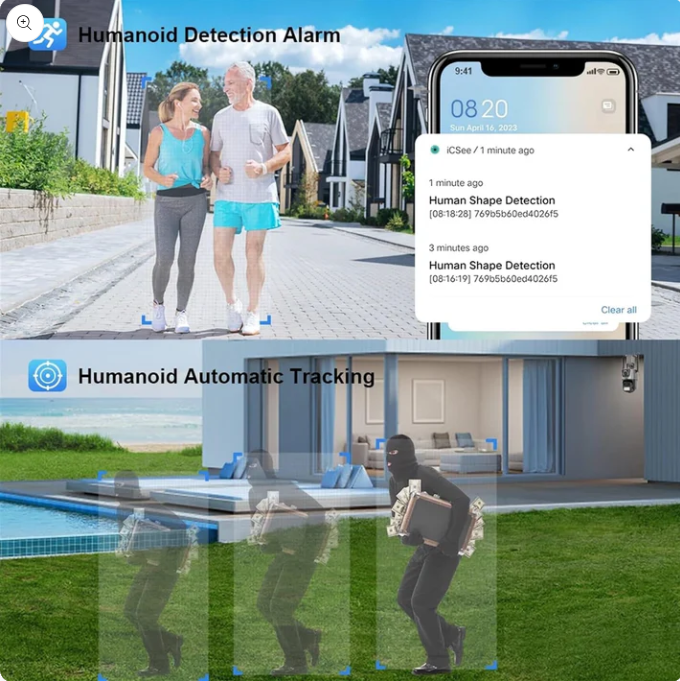 8MP 4K Dual Lens Outdoor PTZ IP Camera – Waterproof Home Security CCTV with Dual Screen & Police Light Alarm System