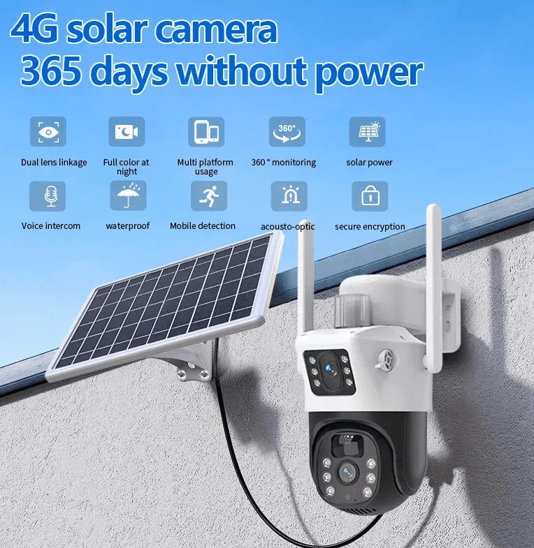 Sentinal 8MP 4G SIM Solar Dual-Lens PTZ Outdoor CCTV Camera – 360° Security Camera