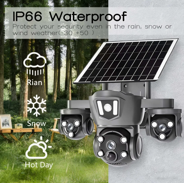 15 MPV380 Pro Solar Triple Lens PTZ CCTV Camera – Wireless Outdoor Security Camera