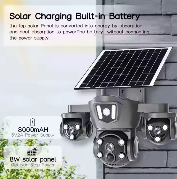 15 MPV380 Pro Solar Triple Lens PTZ CCTV Camera – Wireless Outdoor Security Camera
