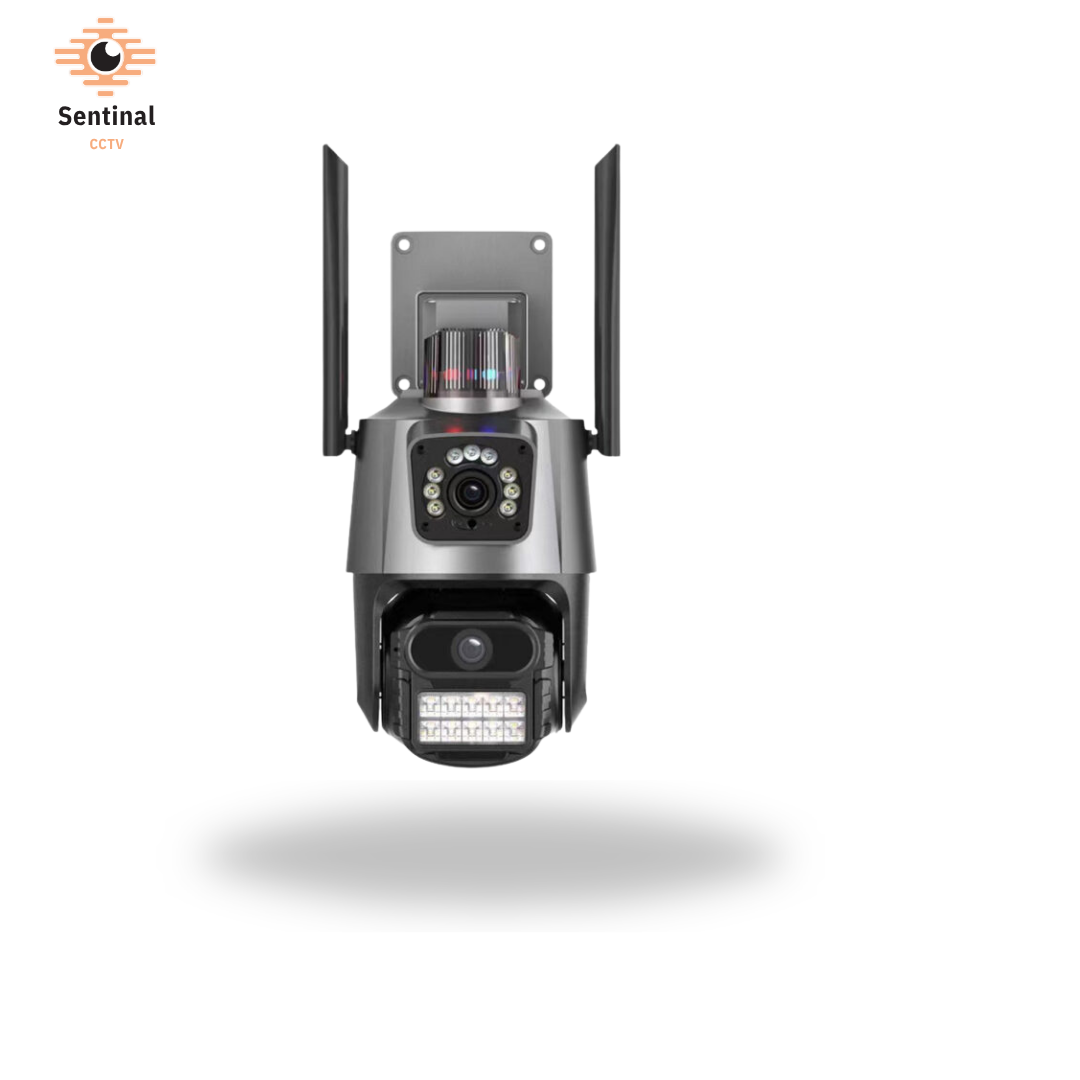 8MP 4K Dual Lens Outdoor PTZ IP Camera – Waterproof Home Security CCTV with Dual Screen & Police Light Alarm System