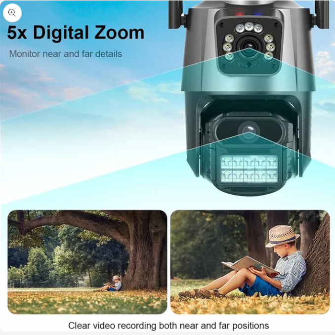8MP 4K Dual Lens Outdoor PTZ IP Camera – Waterproof Home Security CCTV with Dual Screen & Police Light Alarm System