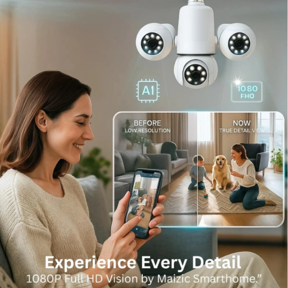 Sentinal Triple Lens 12MP Indoor WiFi Security Camera – 360° Wireless E27 Bulb CCTV Camera (Copy)